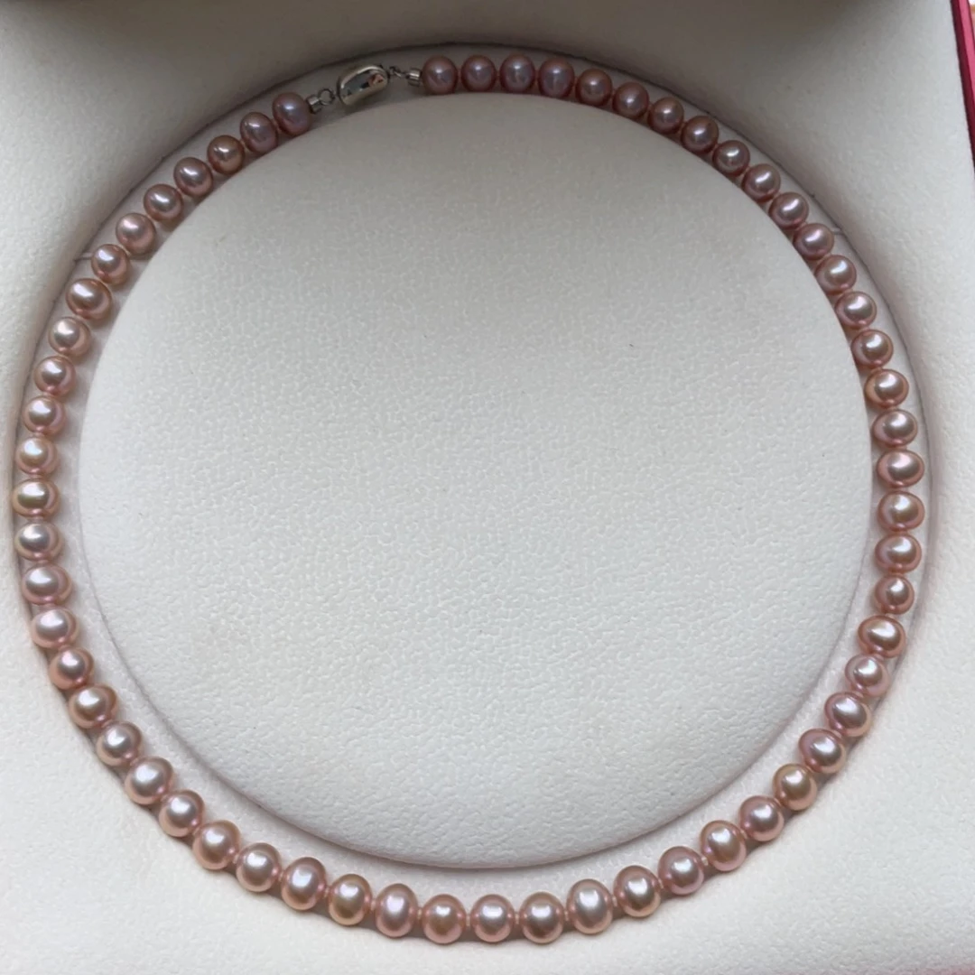 淡水珍珠银S925镶嵌颈饰7-8mm近圆极强光