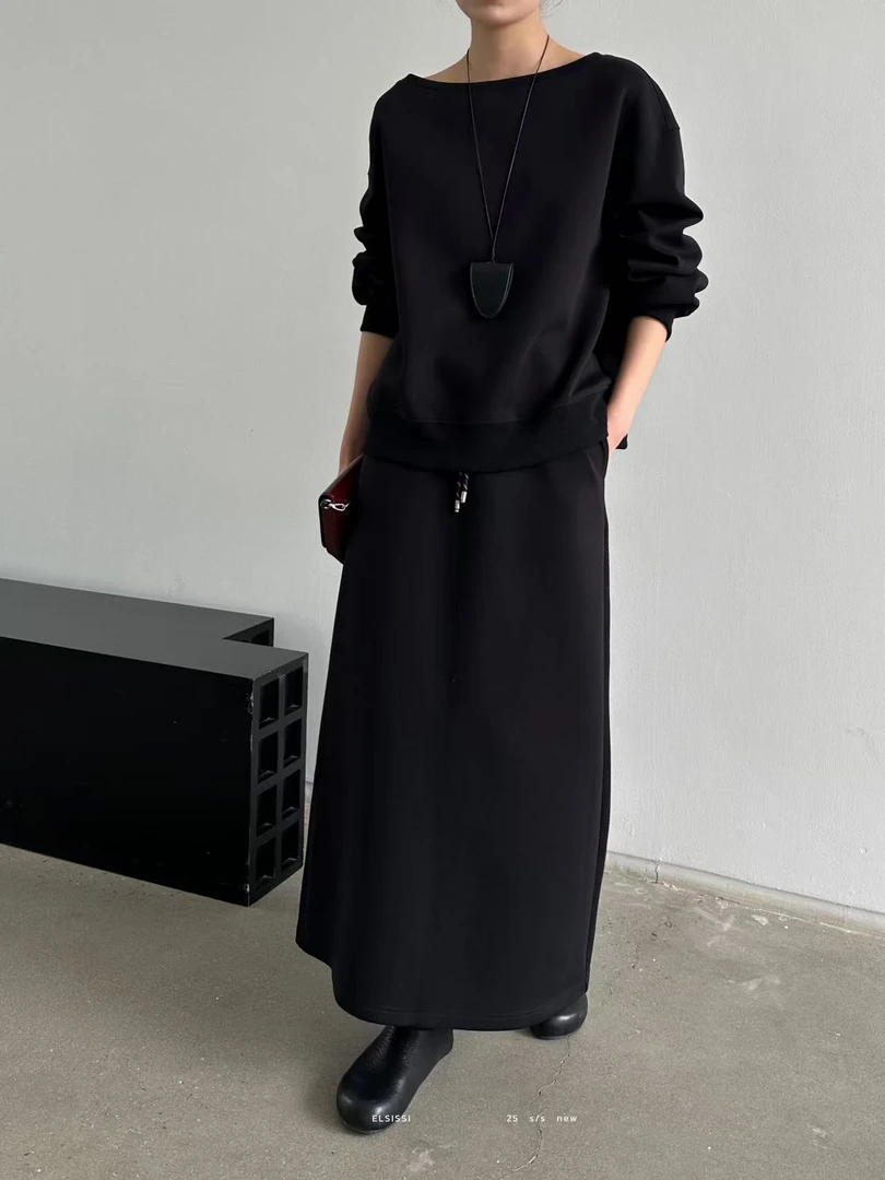 福秒-慵懒抽绳式～A字休闲半身裙（E8363#）ELSISSI