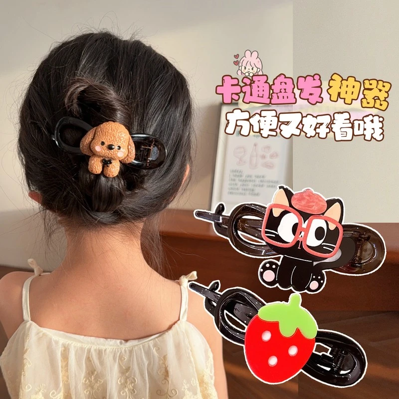 新款儿童盘发神器发夹卡通领结扭扭夹后脑勺盘发夹小女孩可爱发饰
