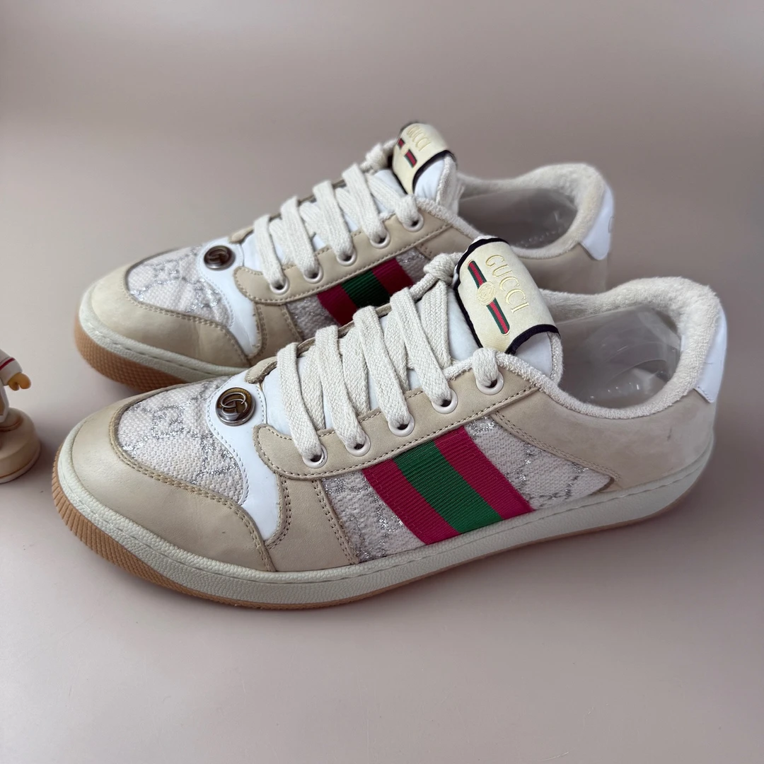 95新 GUCCI/古驰 米白色双G满印休闲鞋 39.5码 YLP3616