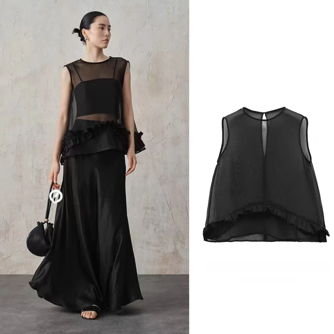 （乌）2025老钱风马甲背心女款新款薄款黑色无袖显瘦上衣T323#