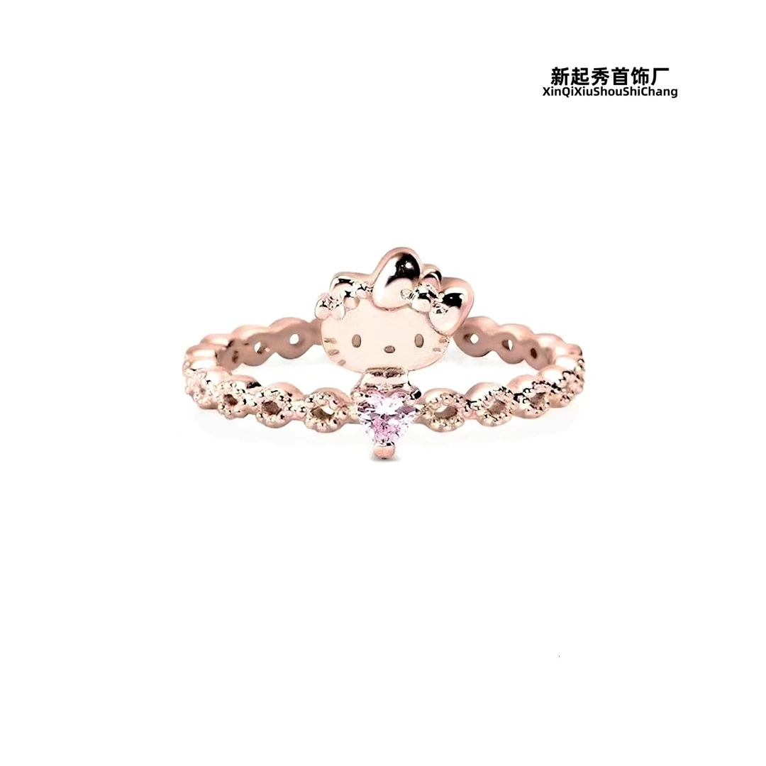 黄铜塑料戒指 新品HelloKitty 50th水晶锆石款可爱生日礼物戒指