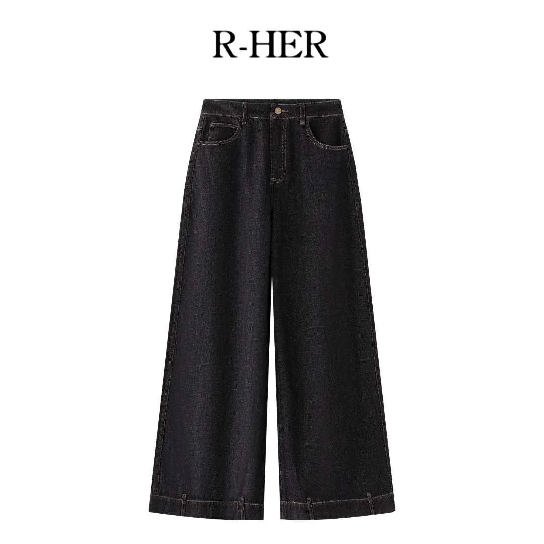 R-HER【阔腿蓝牛】薄款女装休闲高腰夏季长裤直筒裤牛仔裤子