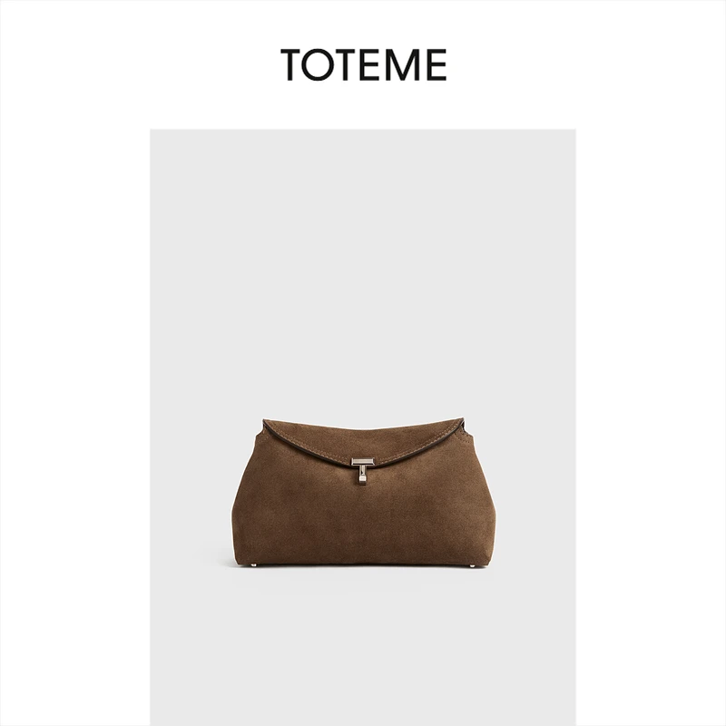 TOTEME女包烟草棕T字锁扣绒面手拿包