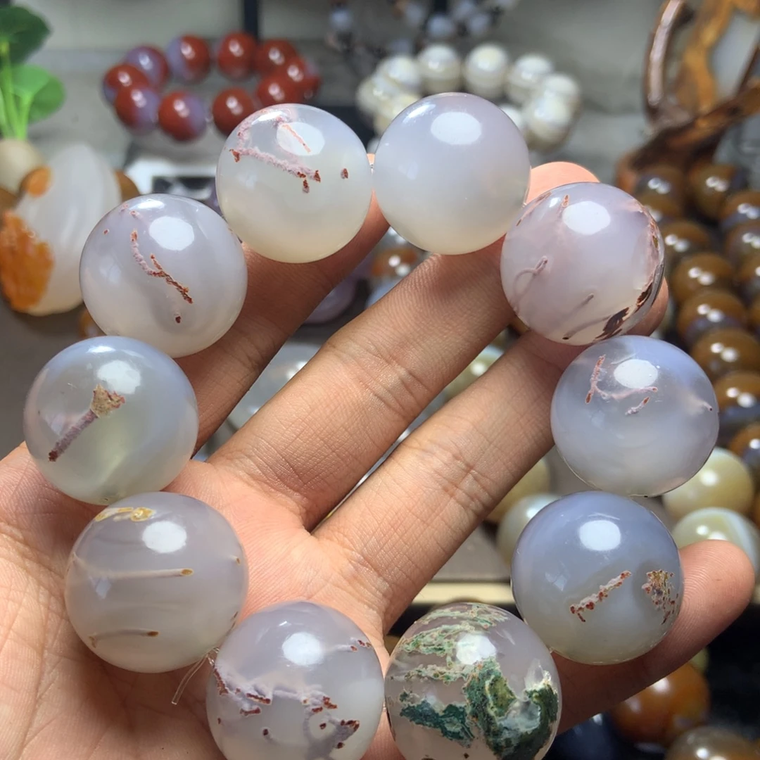 玛瑙/玉髓未镶嵌手串25mm水草