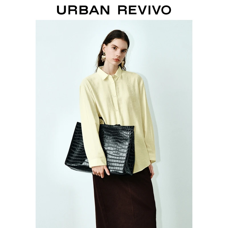 UR2025秋季新款女装流光风扭结纽扣长袖开襟衬衫UWJ250055