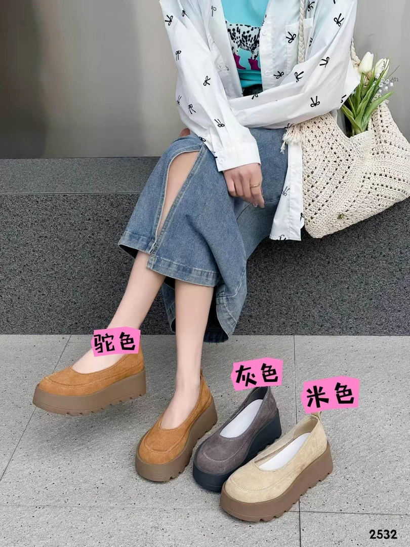 套筒增高单鞋鱼嘴鞋百搭反绒女士软底浅口休闲夏季
