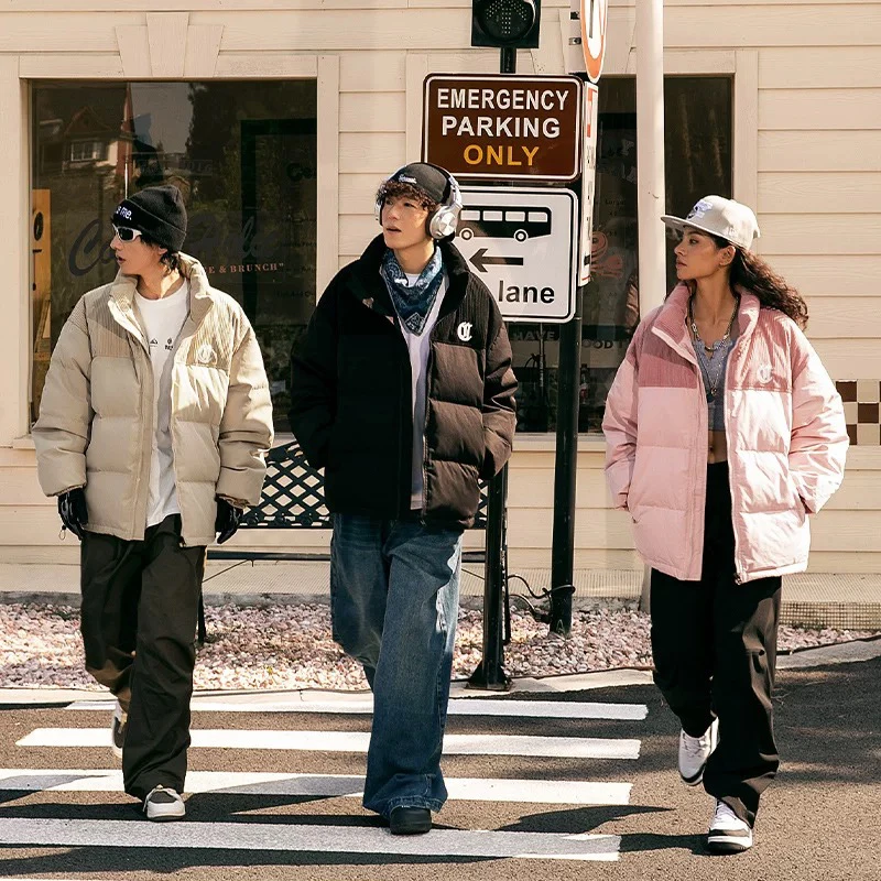 862拼接字母D情侣款加厚防寒服外套西头