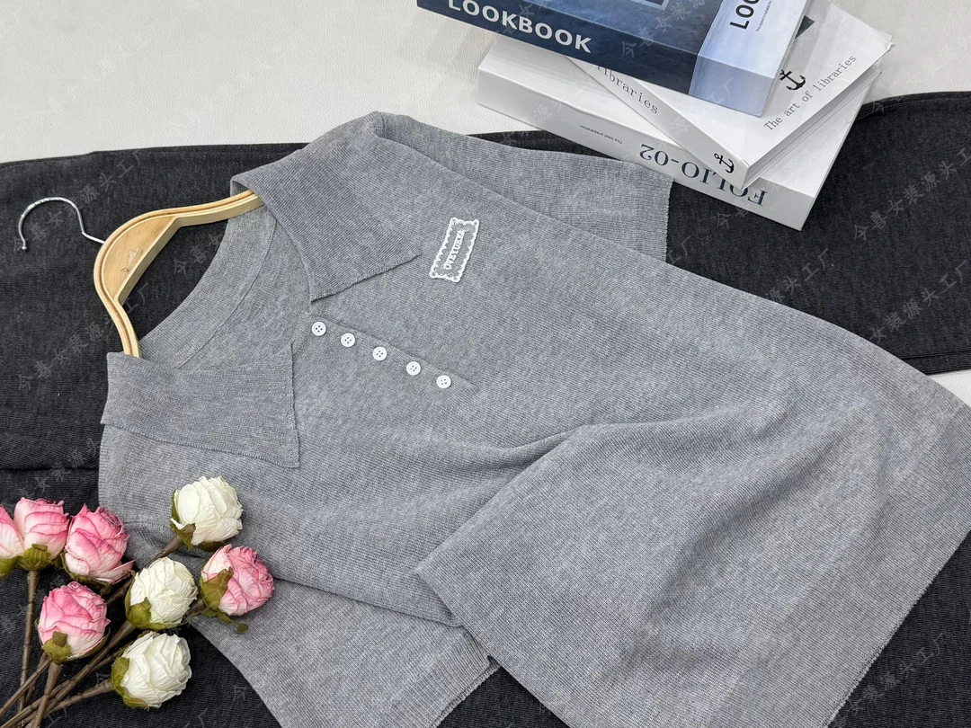 【灰色翻领套头】新款气质款针织短袖上衣QC3103