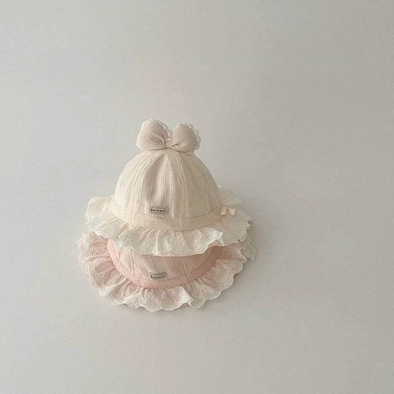 婴儿帽子春秋款渔夫帽韩版纯棉甜美蝴蝶结盆帽男女宝宝出游遮阳帽