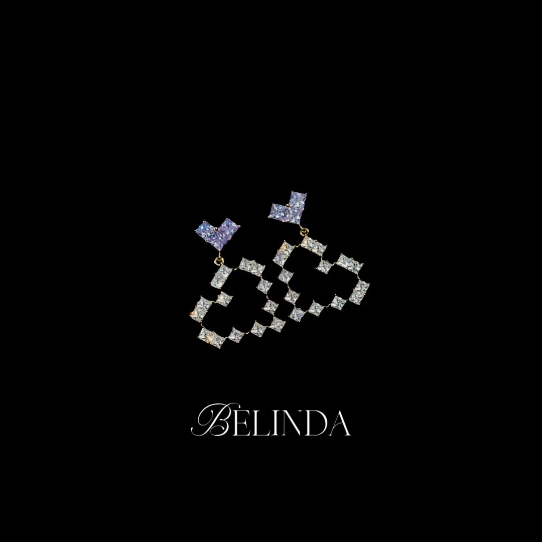 铜合金锆石耳饰 E10048设计感个性简约精致百搭紫色爱心耳饰