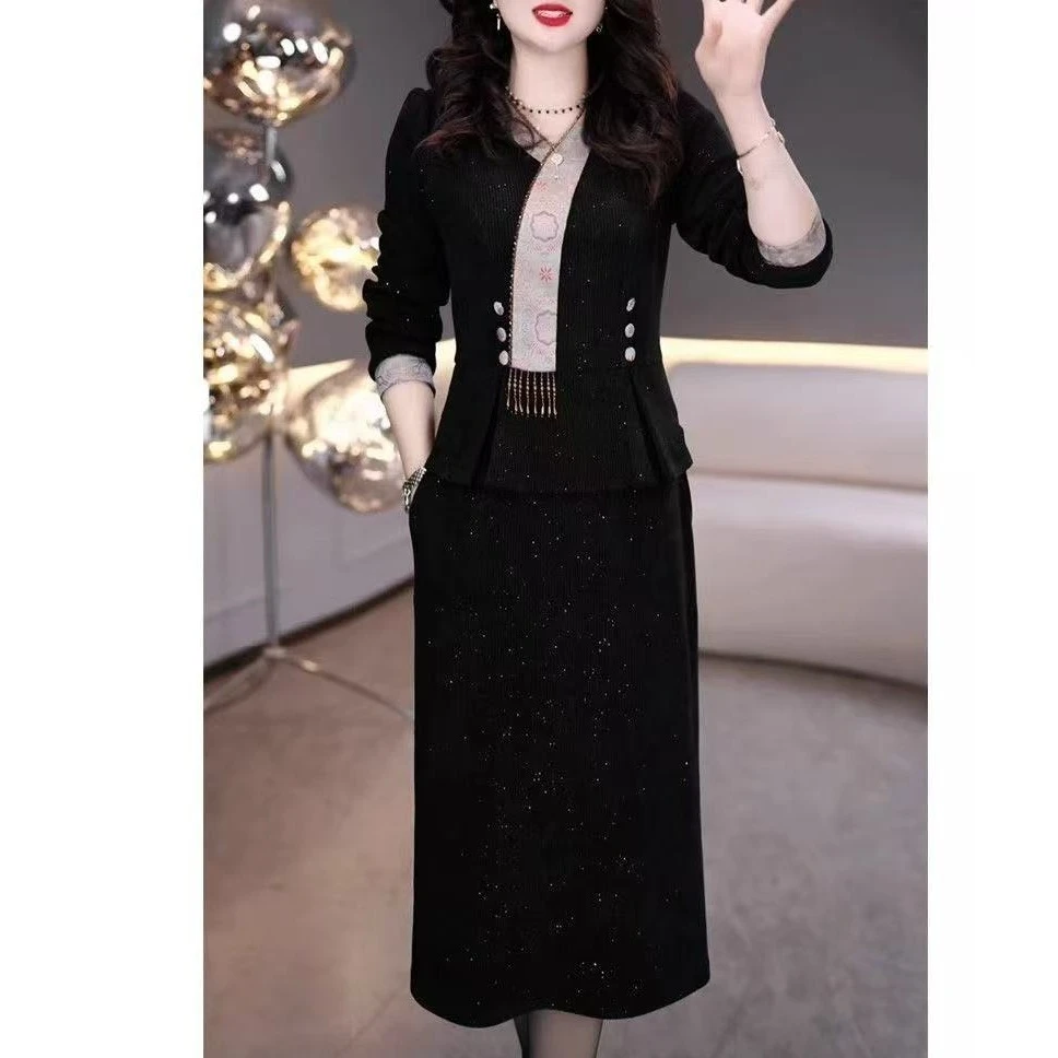 高端假两件连衣裙女2025春季新款民族风气质时尚洋气显瘦礼服裙子