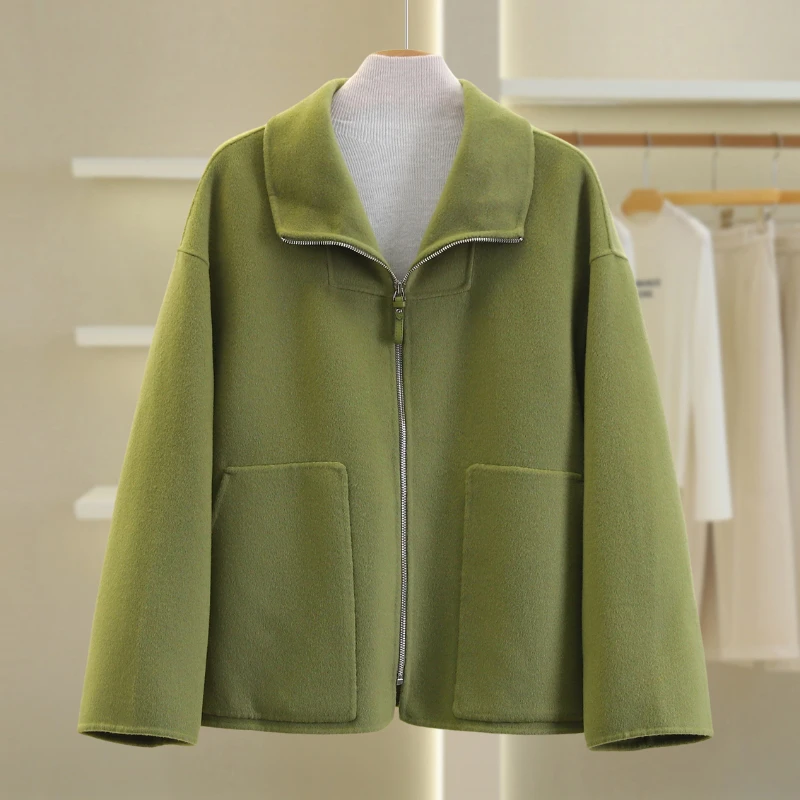 【伍莎-自营】纯色拉链双面呢外套#RJY48B011