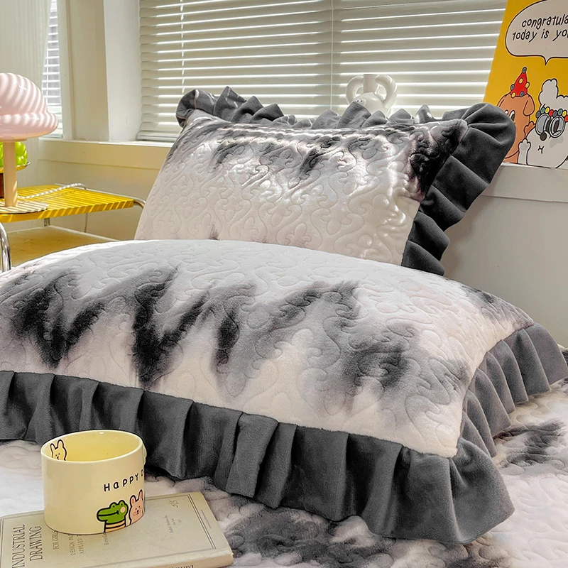 冬季牛奶绒夹棉枕套一对装花边枕头套加厚保暖枕芯套单人单只枕皮