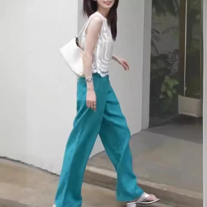 夏装搭配一整套高级感气质减龄时尚小香风无袖上衣亚麻裤子套装女