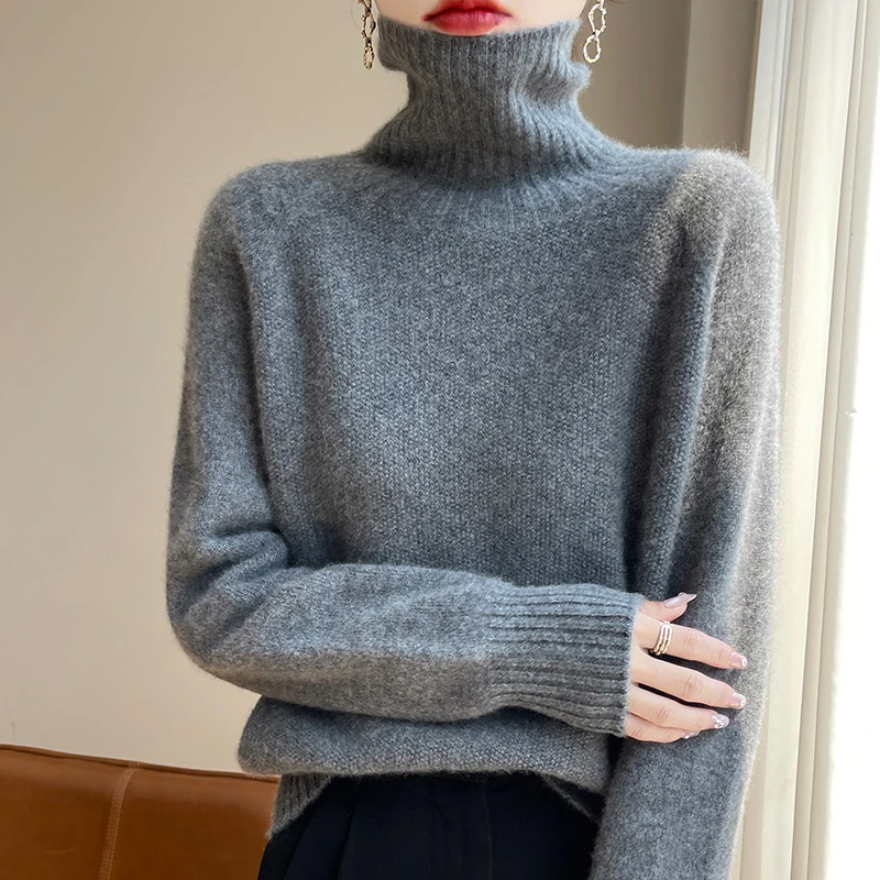 正品高领纯羊毛衫女双股加厚高端羊绒堆堆领宽松毛衣打底衫冬