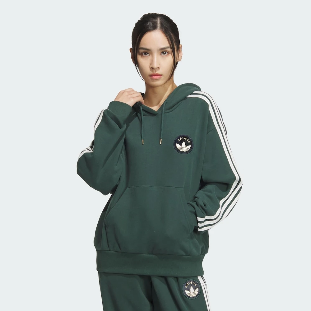 adidas三叶草SPO LOOSE HOOD复古学院风纯棉运动连帽套头衫JC6854