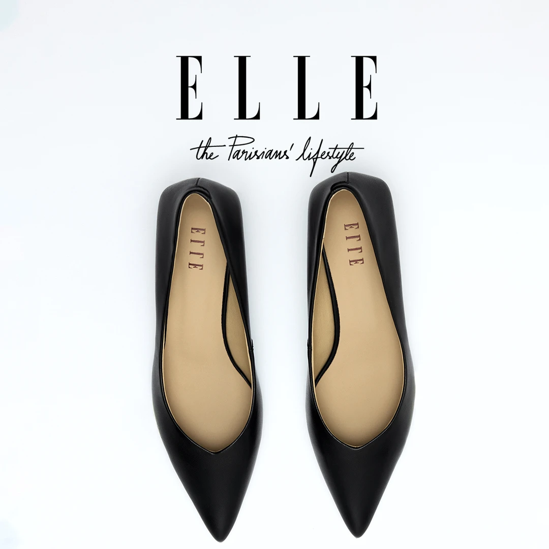 ELLE小羊皮尖头高跟鞋女2025新款黑色工作鞋通勤一脚蹬细跟妈妈鞋