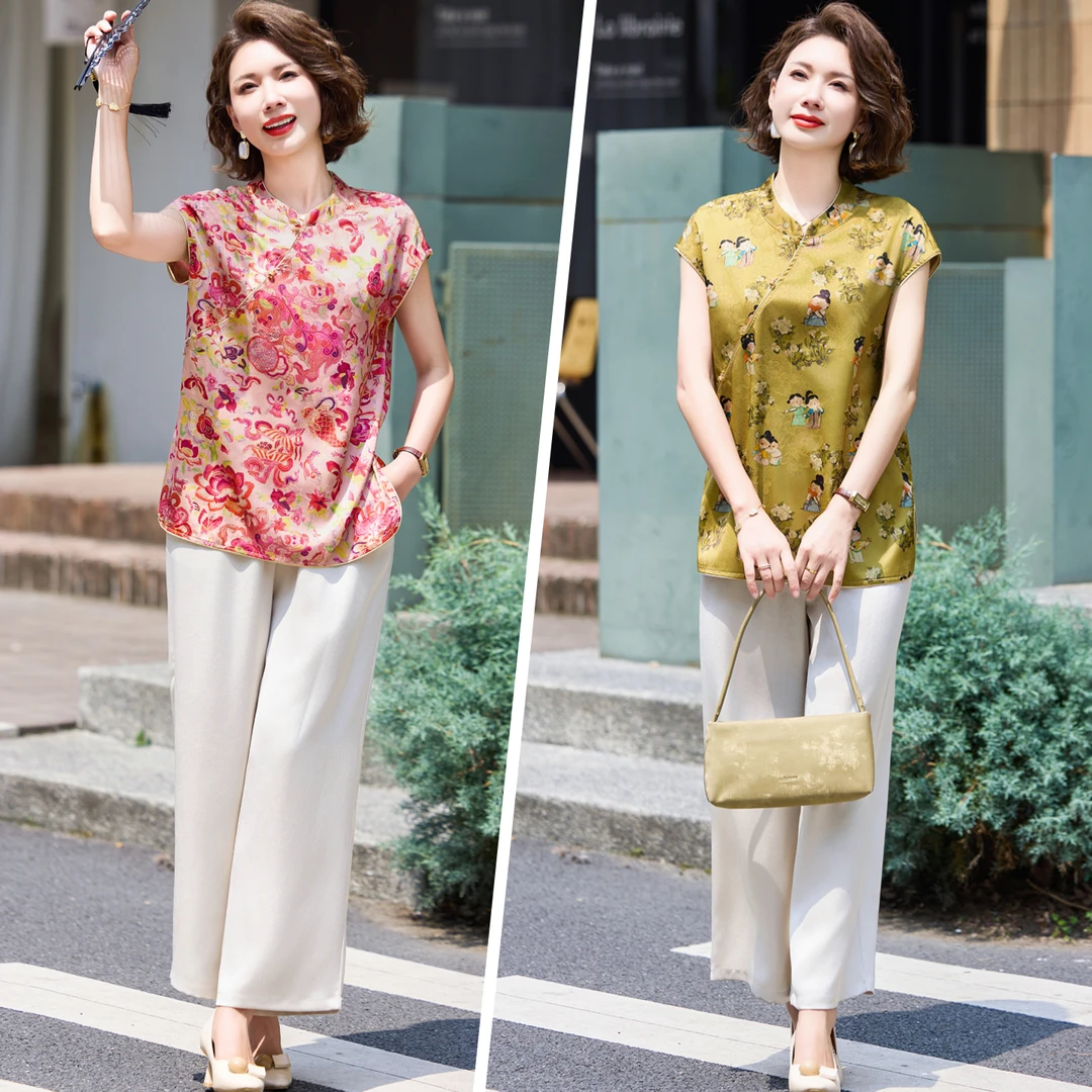 年轻妈妈夏装2025新款新中式旗袍套装中老年女装短袖国风两件套薄