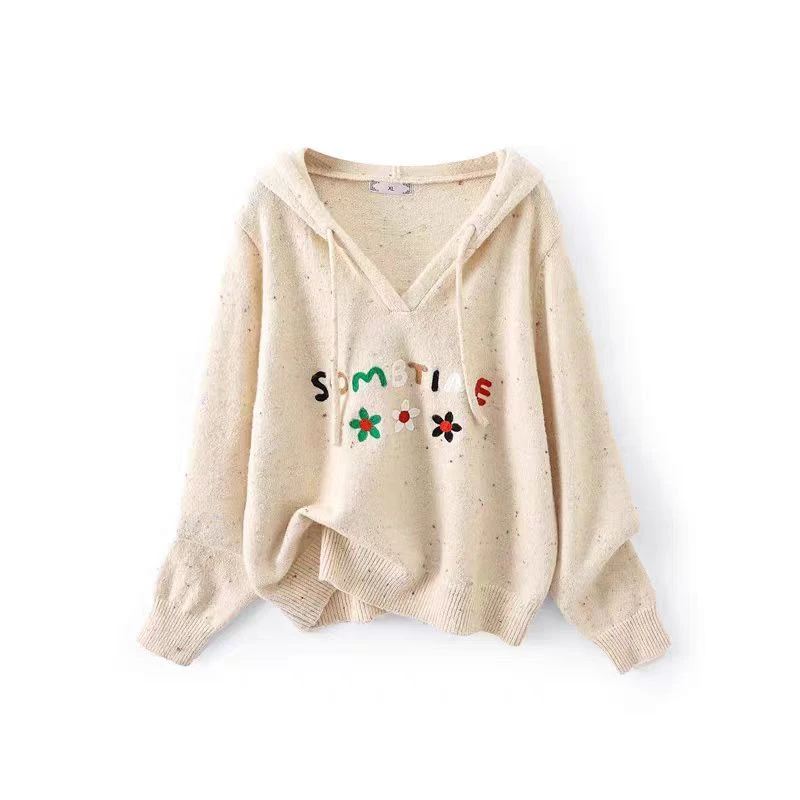 大码女装针织衫时尚休闲宽松显瘦微胖字母连帽百搭上衣冬季2133