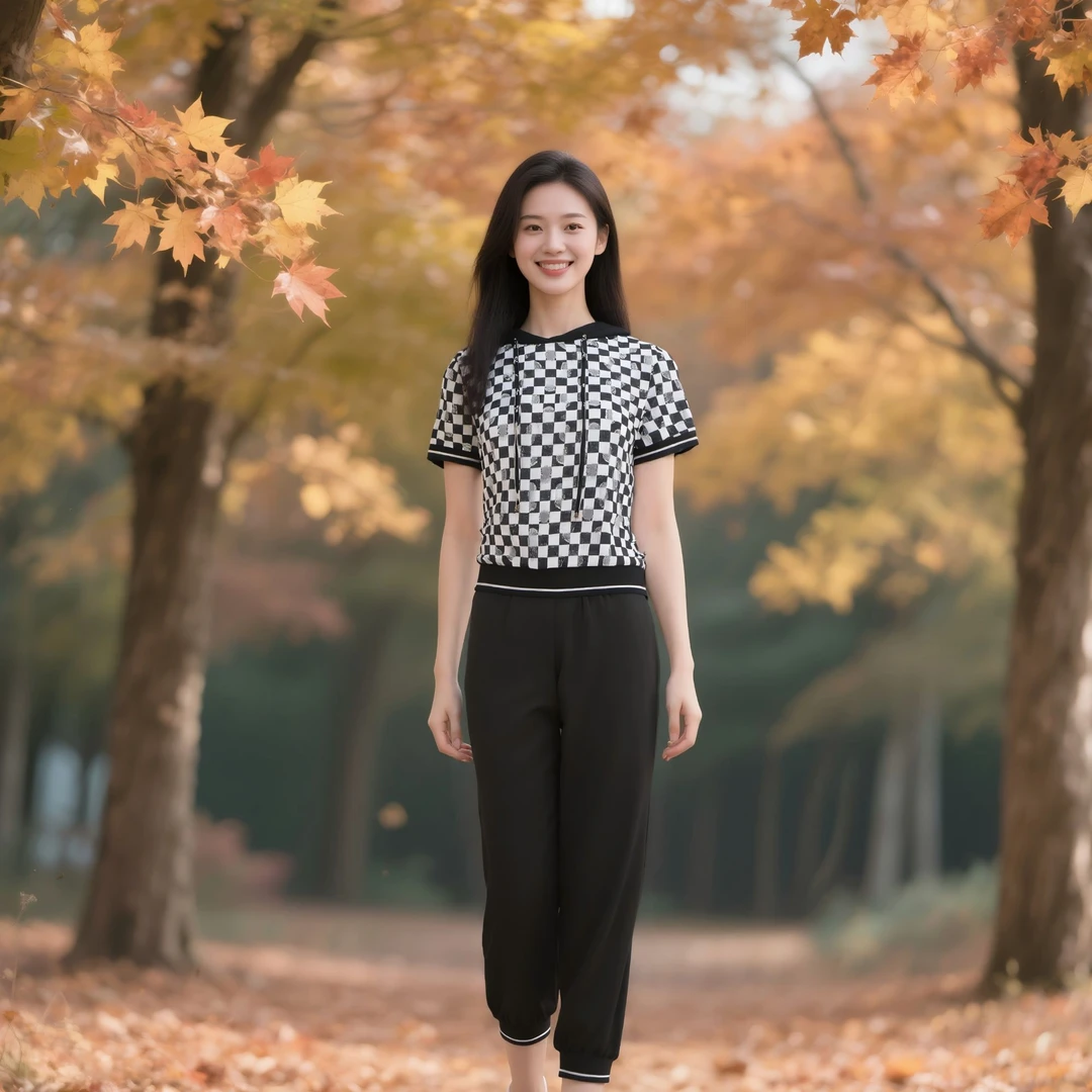 W705休闲运动风时尚套装套装洋气减龄宽松格子