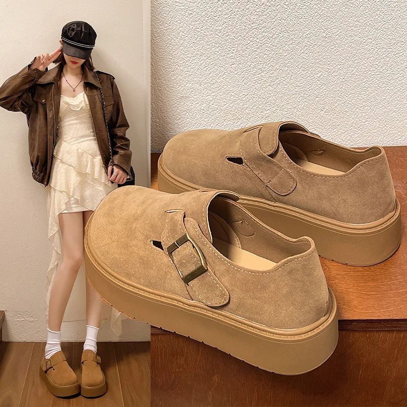 厚底勃肯鞋女春季2025新款百搭中跟勃肯鞋休闲全包勃肯单鞋P8502