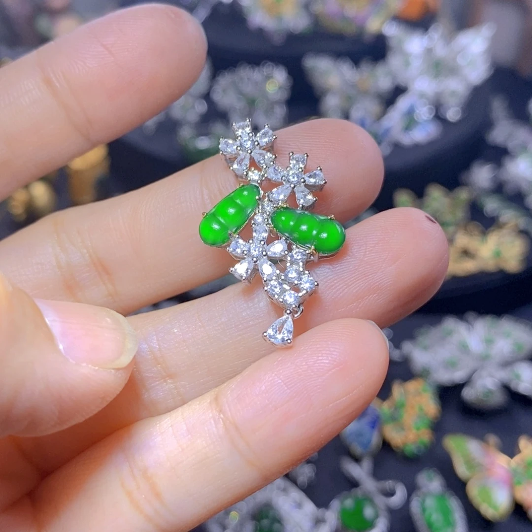 翡翠银S925镶嵌吊坠(不含链)天然翡翠