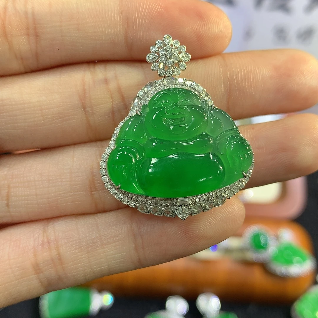 翡翠18K金镶嵌吊坠(不含链)佛公
