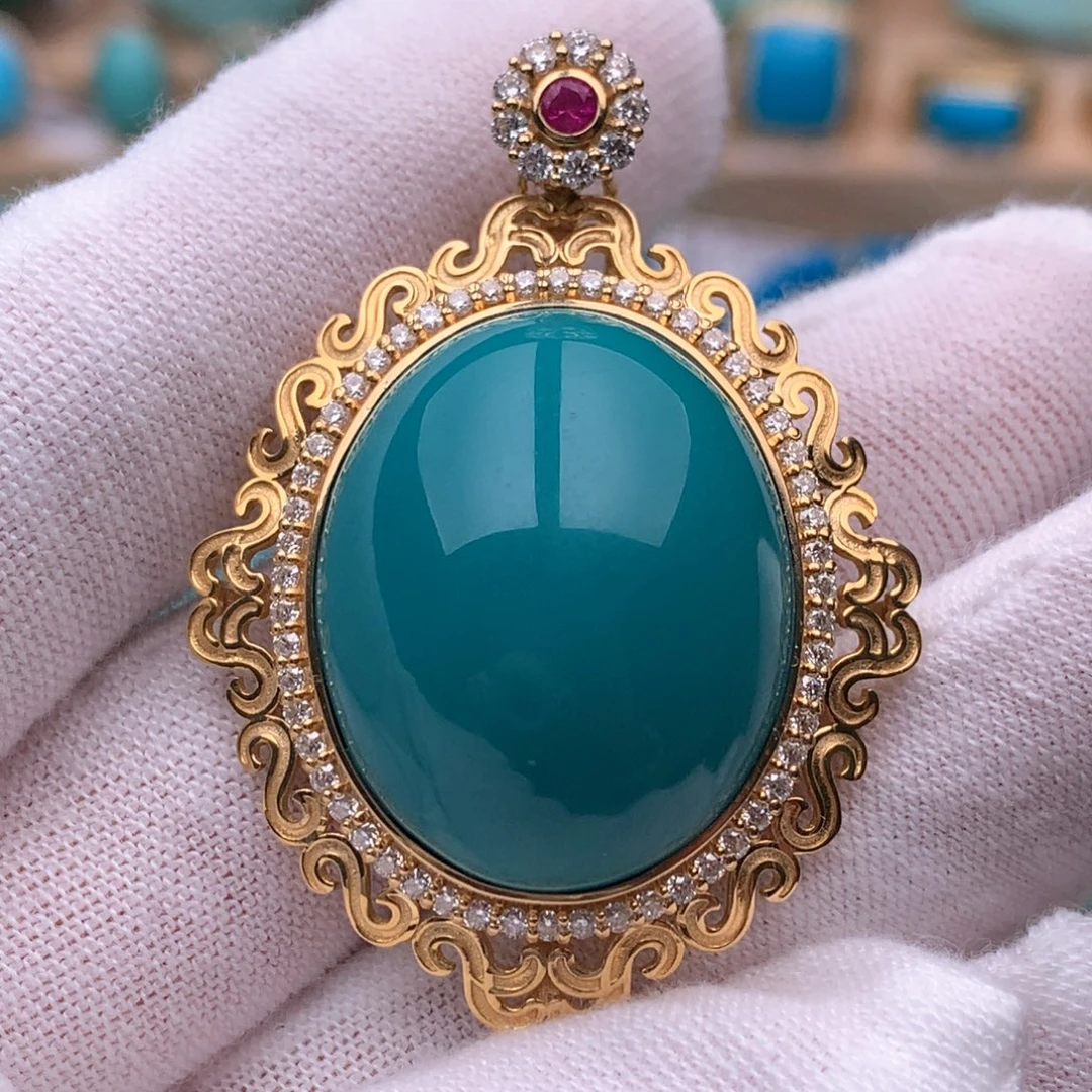 绿松石18K金镶嵌珠宝奇石