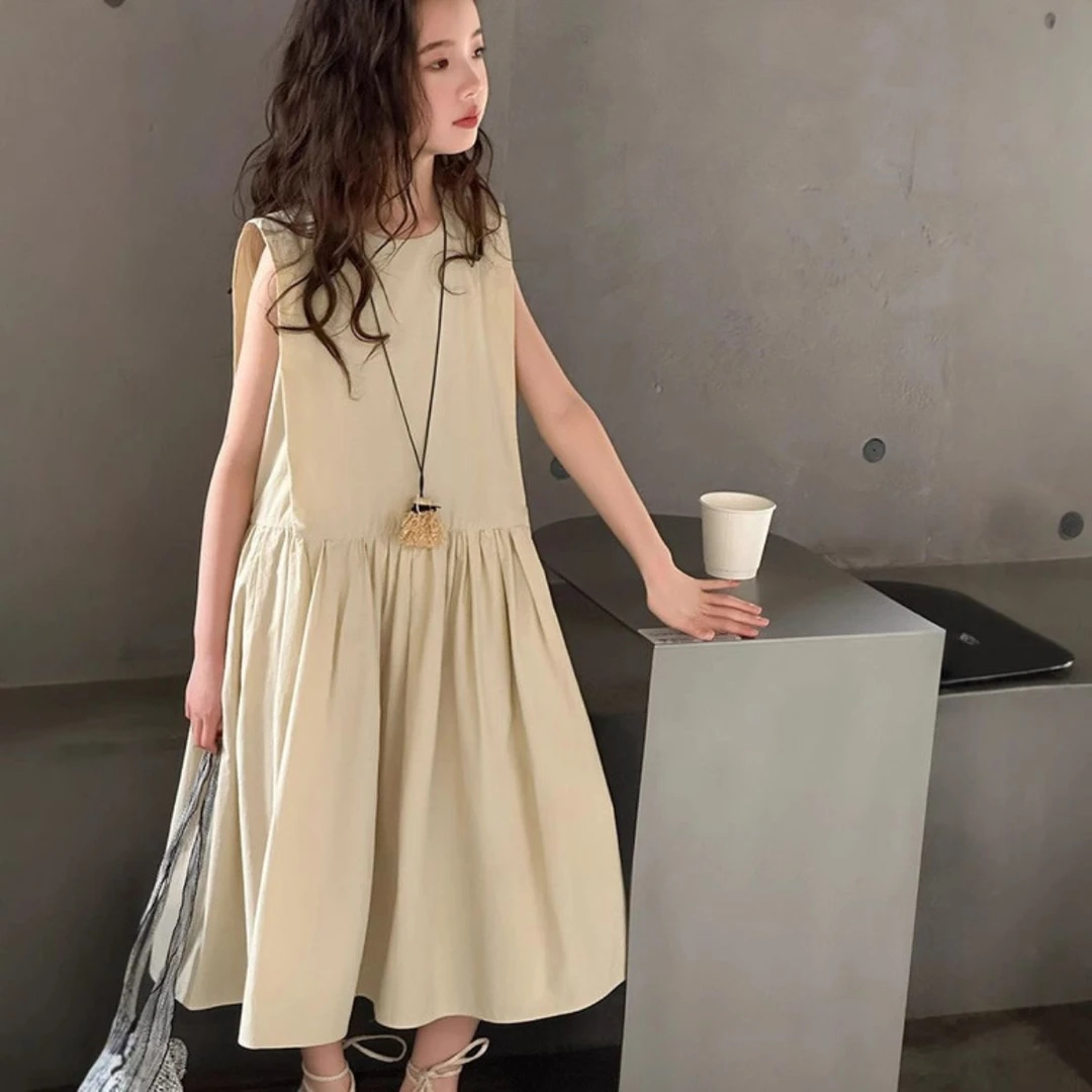 女童裙子夏季2025新款洋气时髦棉布裙中大童儿童时尚无袖连衣裙潮