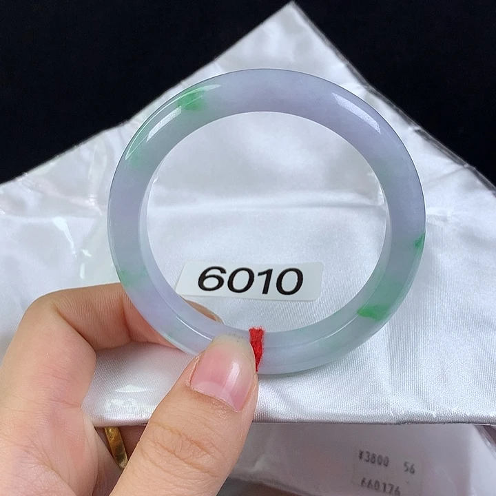 翡翠未镶嵌手镯54圈 梦幻紫飘阳绿