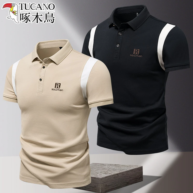 啄木鸟跨境高品质美式棉质短袖2025新款男夏季潮牌高端翻领Polo衫