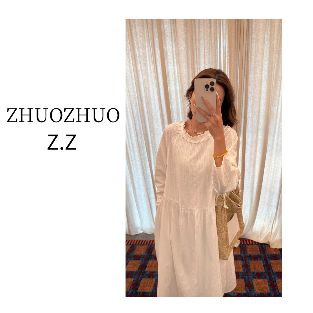 【ZHUOZHUO专属】“木领织秋”法式浪漫木耳花边领宽松百搭秋款连衣裙