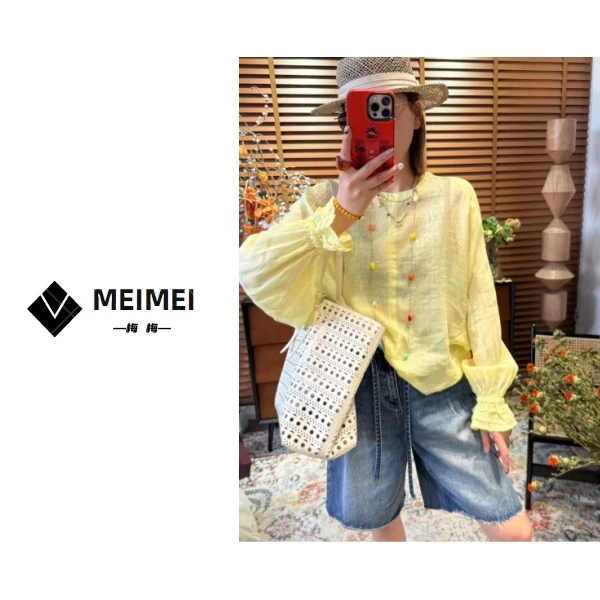 XMM.《100苎麻喇叭袖》夏季休闲时尚潮流洋气百搭舒适透气HZ6008201