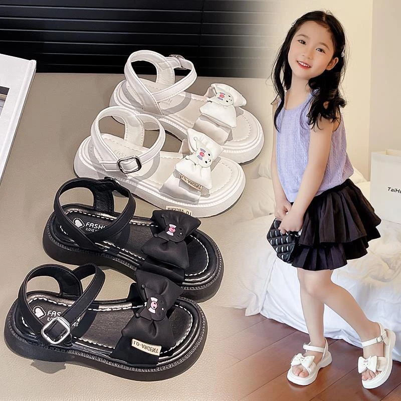 女童凉鞋卡通蝴蝶结女宝公主鞋2025夏季新款儿童露趾软底沙滩鞋潮