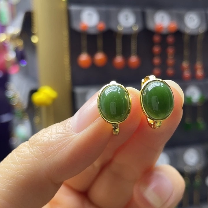 和田玉银S925镶嵌耳饰