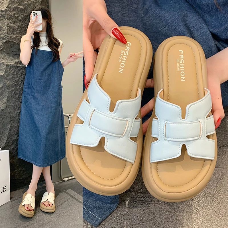 踩屎感厚底一字拖鞋女外穿2025新款配裙子法式沙滩软底凉拖鞋85