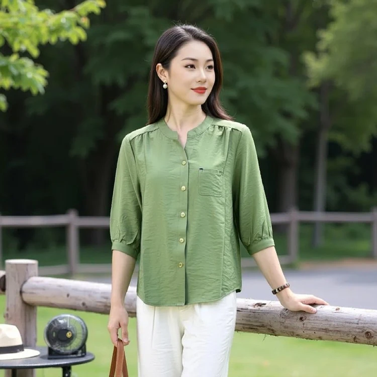 2025夏季新款小衫宽松百搭开衫立领衬衫009