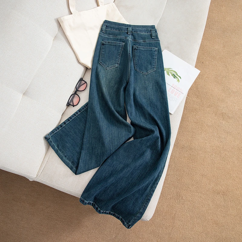 单裤高腰喇叭牛仔裤女夏季新款2025宽松显瘦阔腿裤9732