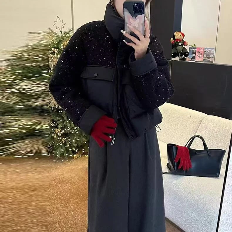 那简家 【no退no换】现货8830过年战袍冬季夹羽亮片小立领加厚外套