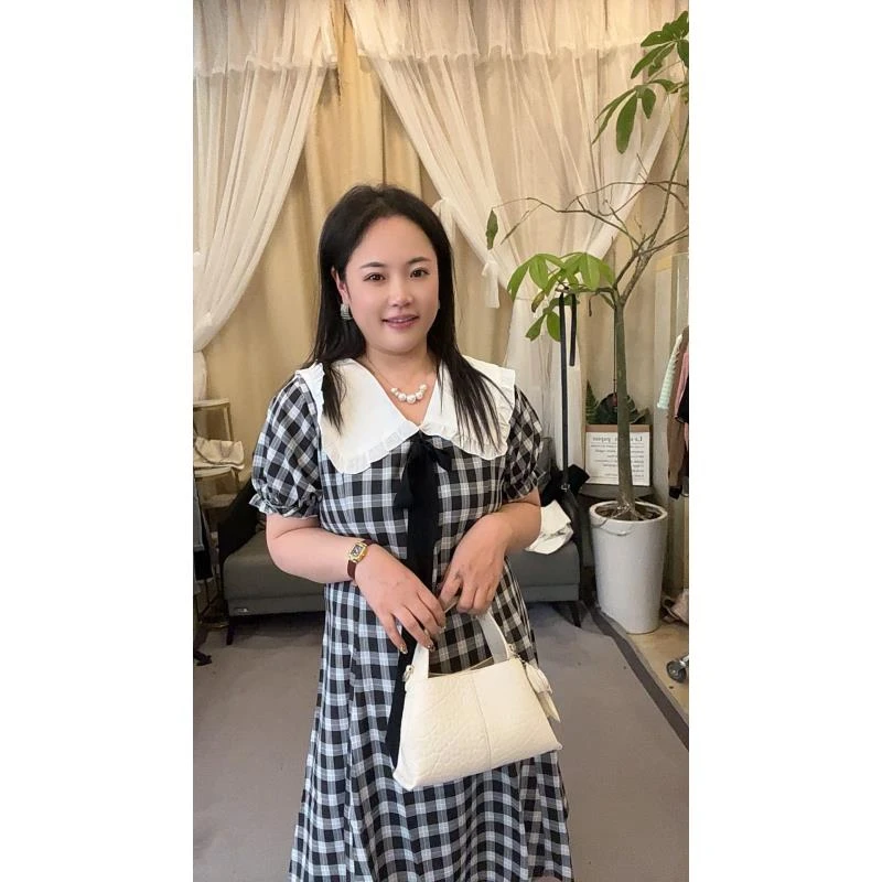 20595格子蝴蝶结连衣裙