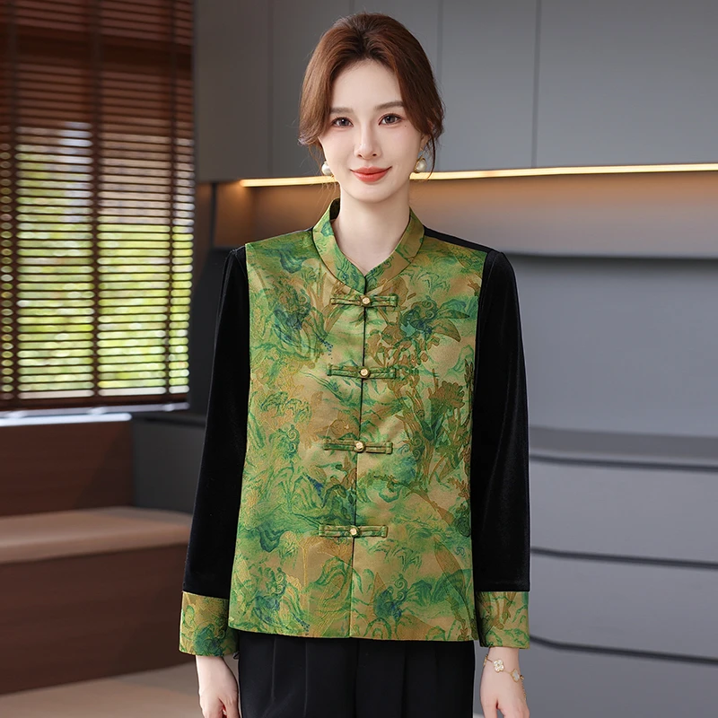 秋装长袖新中式套装新款洋气上档次中老年女装时尚上衣马甲两件套