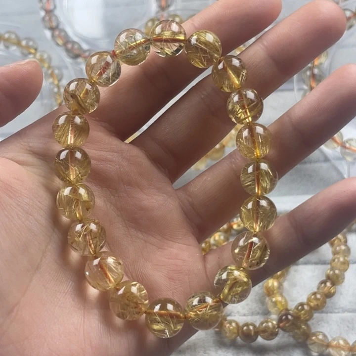 发晶天然巴西钛晶圆珠手串10mm尺寸未镶嵌典藏款