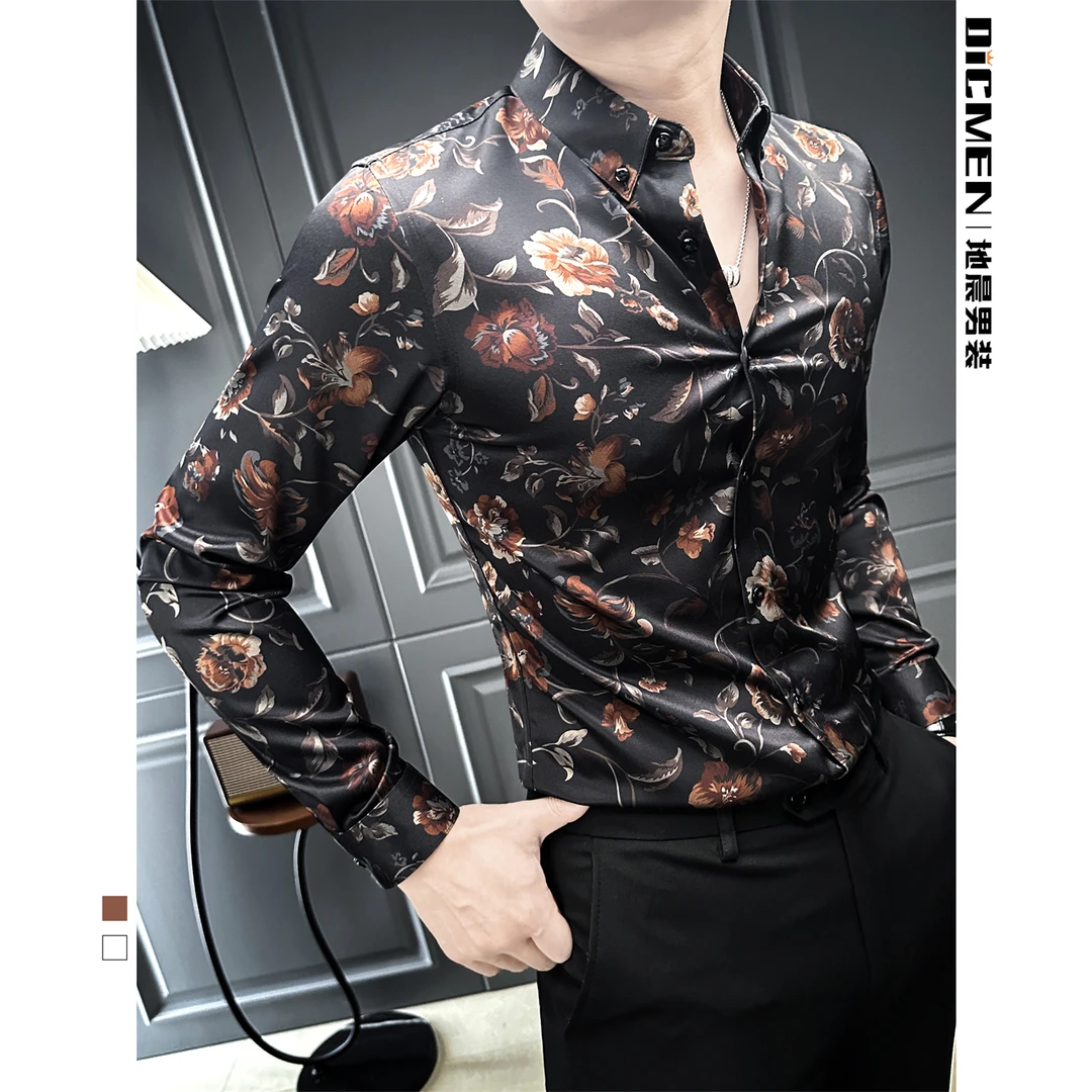 痞帅印花男士衬衣2025新款爆款休闲时尚美式高级感花衬衫男款长袖