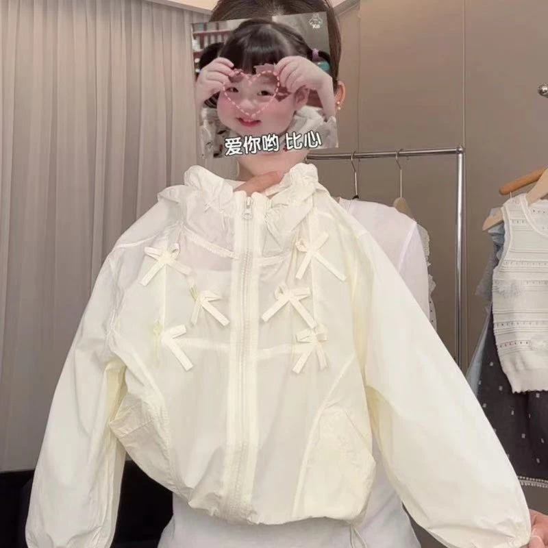 女童防晒衣夏季轻薄外套连帽韩系可爱蝴蝶结休闲学生速干上衣童装