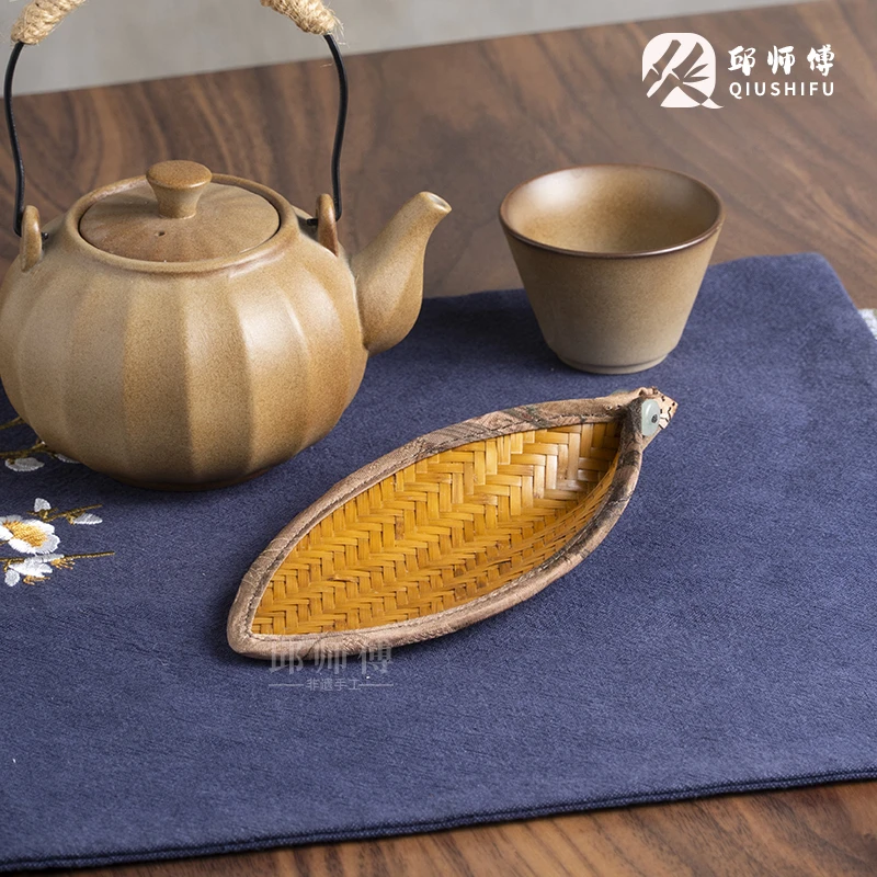 CZ002（邱峰专属）大漆竹编树叶茶道茶则