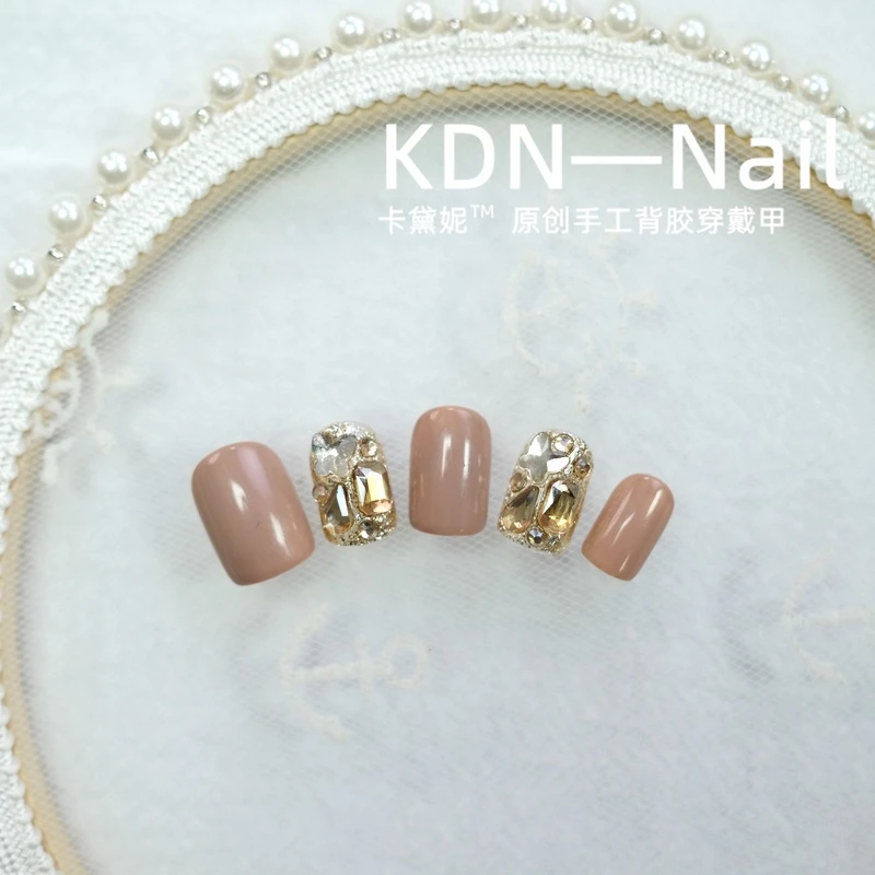 现货【初雪奶盖】短方/中梯/中长方 满钻穿戴式纯手工穿戴甲10片