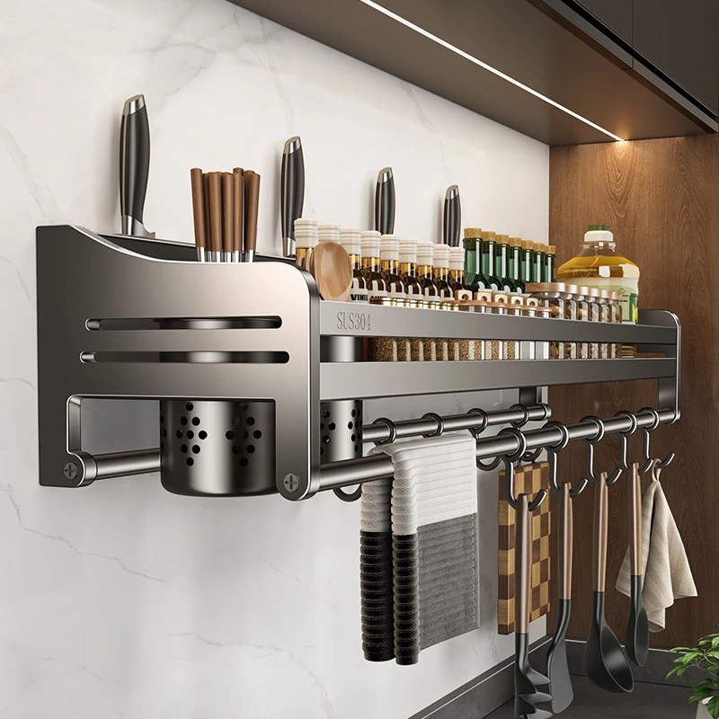 天地鱼厨房置物架304不锈钢免打孔壁挂家用调料筷子刀架用品收纳