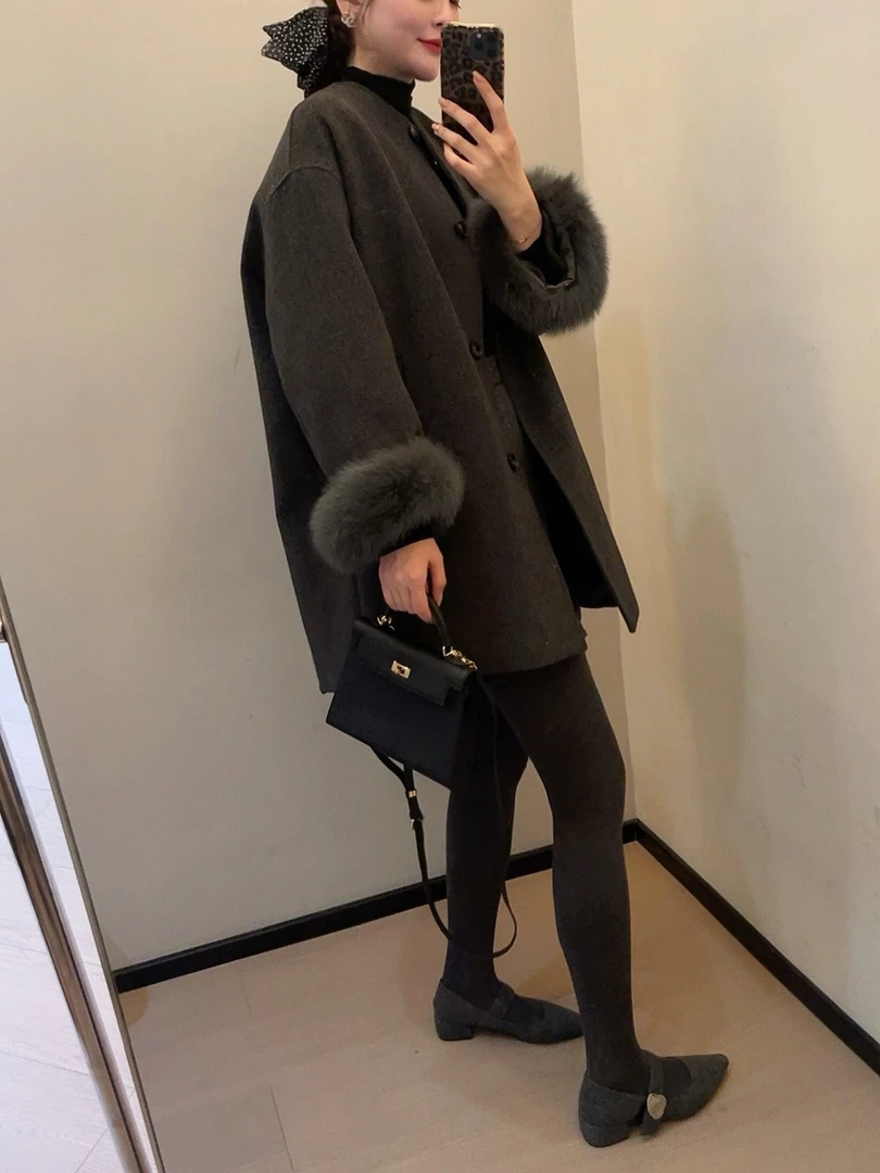 老赵服饰 韩系绒绒内胆毛毛袖大衣外套 21AU3112