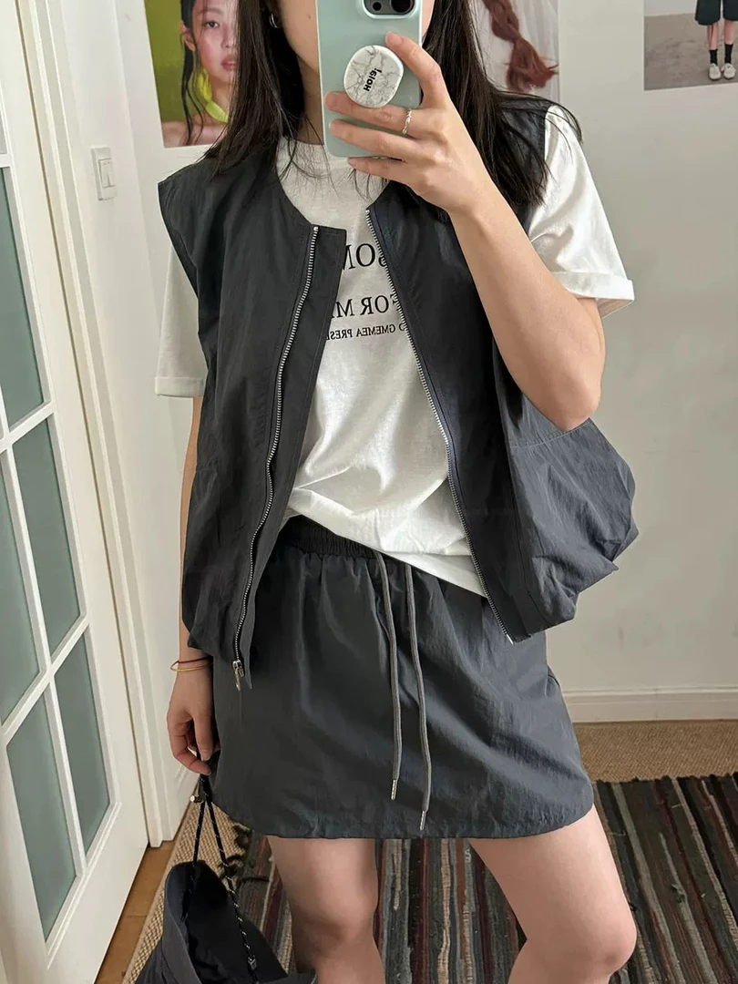 【店内销冠王】速干面料三件套裙子纯棉百搭短袖t恤衫马甲8895